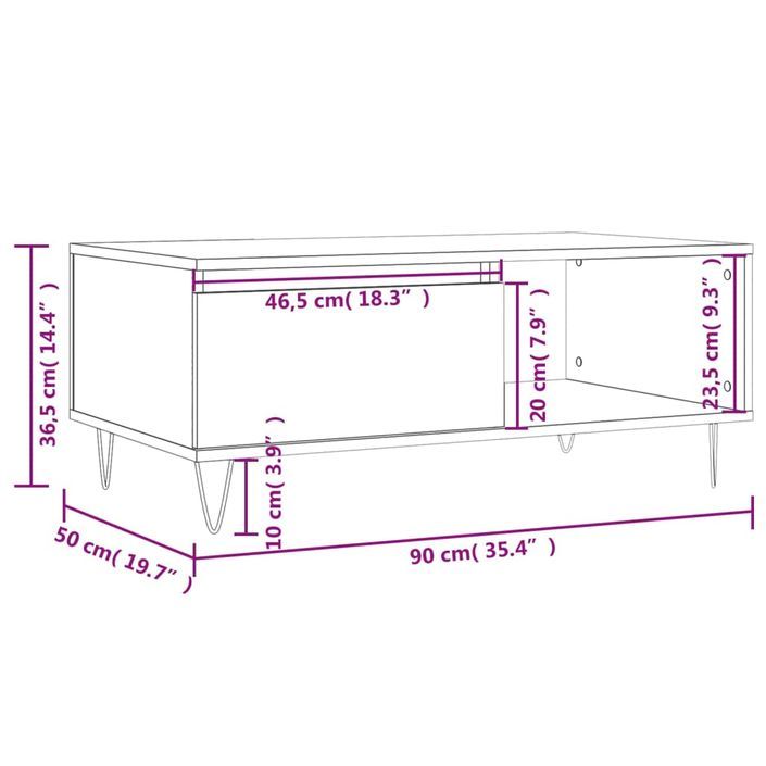 Table basse Sonoma gris 90x50x36,5 cm Bois d'ingénierie - Photo n°12