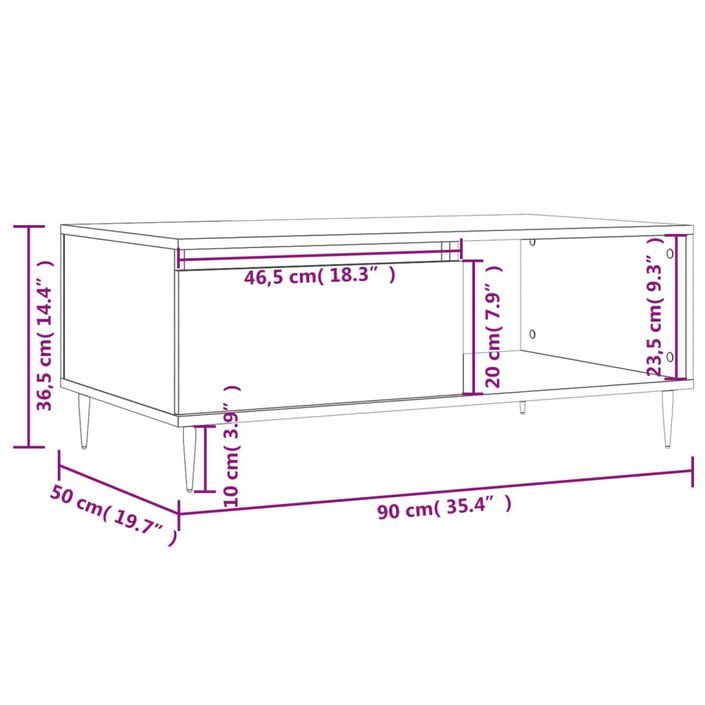 Table basse Sonoma gris 90x50x36,5 cm Bois d'ingénierie - Photo n°12