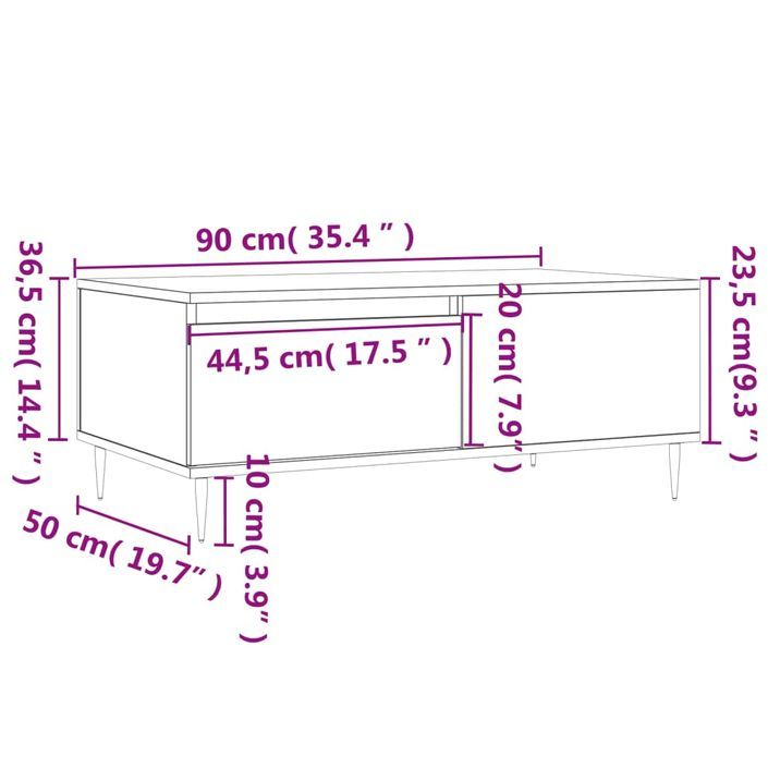 Table basse Sonoma gris 90x50x36,5 cm Bois d'ingénierie - Photo n°11