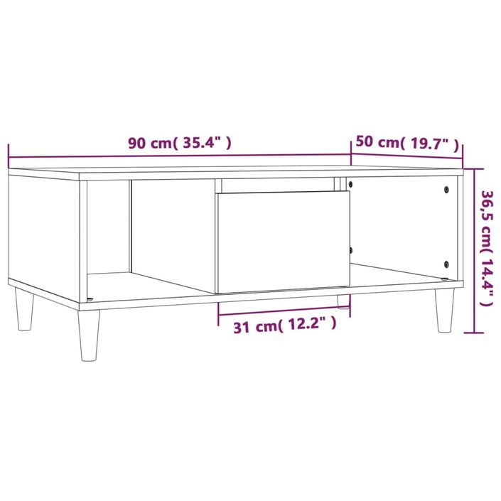 Table basse Sonoma gris 90x50x36,5 cm Bois d'ingénierie - Photo n°10