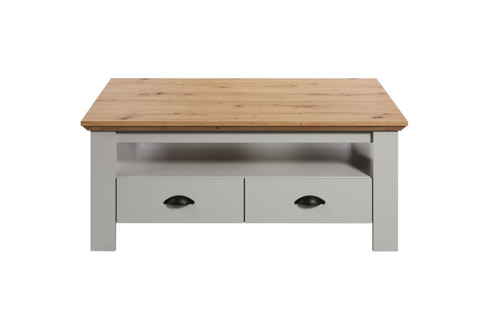 Table basse style maison de campagne en gris clair et chêne artisanal Herbo 110 cm - Photo n°7