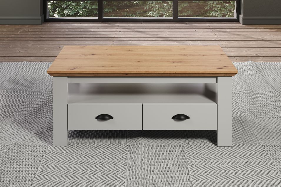 Table basse style maison de campagne en gris clair et chêne artisanal Herbo 110 cm - Photo n°10