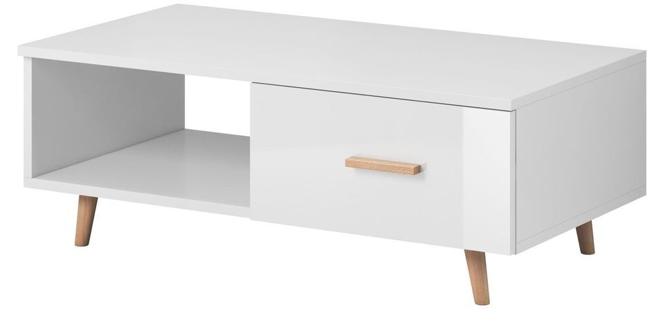 Table basse style scandinave blanc mat et blanc laqué Kunamy 110 cm - Photo n°1