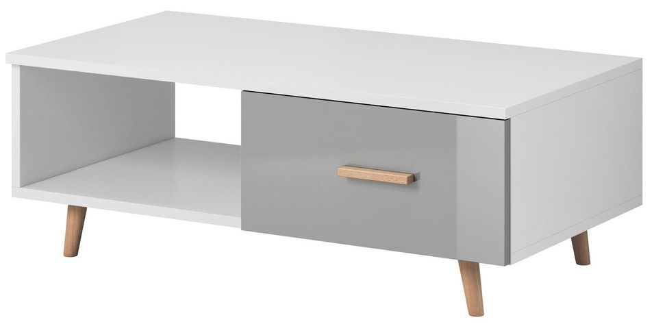 Table basse style scandinave blanc mat et gris laqué Kunamy 110 cm - Photo n°1
