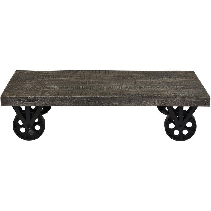 Table basse sur roulette bois massif gris Cheminak 120 cm - Photo n°2