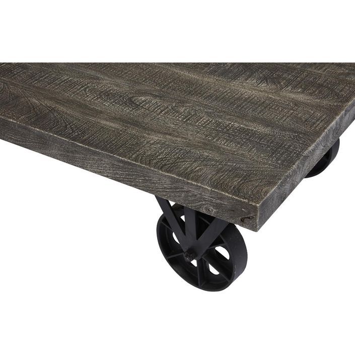 Table basse sur roulette bois massif gris Cheminak 120 cm - Photo n°3