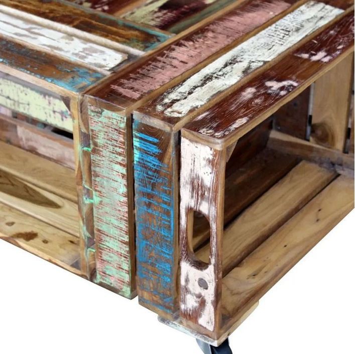 Table basse sur roulettes bois de récupération massif Elano - Photo n°4