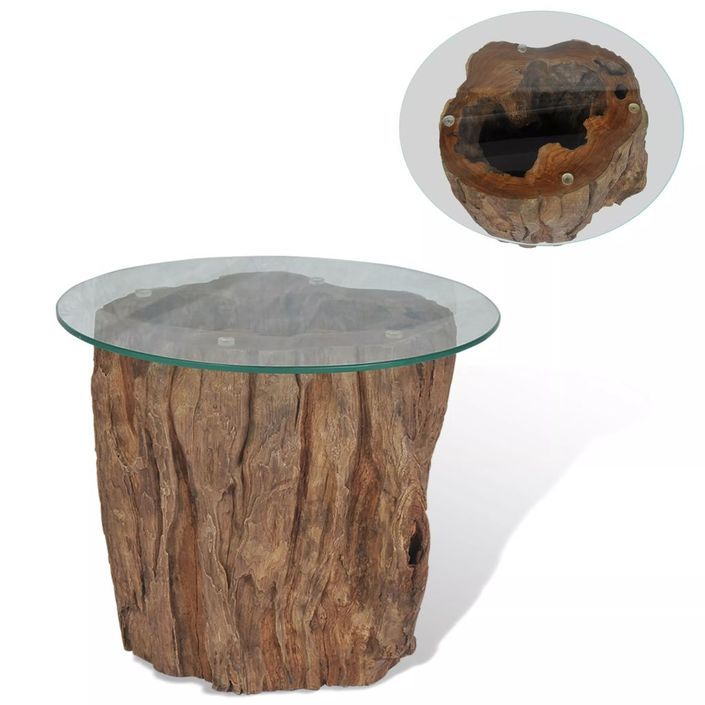 Table basse Teck Verre 50 x 40 cm - Photo n°1