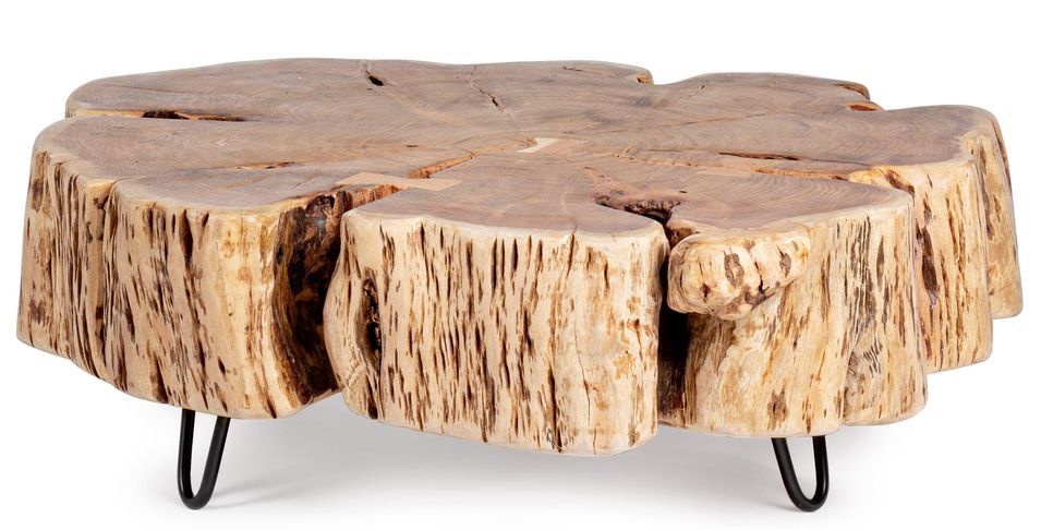 Table basse tronc d'arbre en bois d'acacia clair Adria 90 cm - Photo n°1