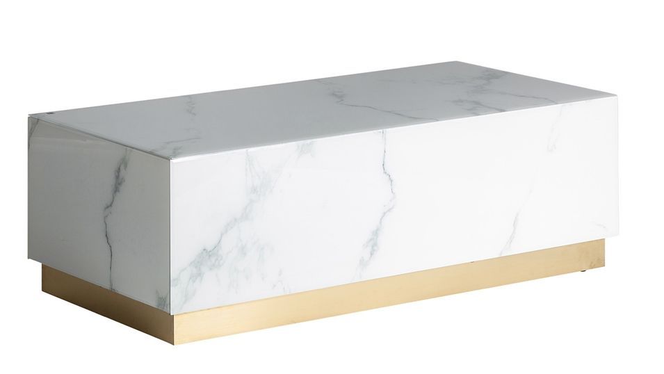 Table basse verre cristal teinté blanc marbré et acier doré Kola 120 cm - Photo n°1