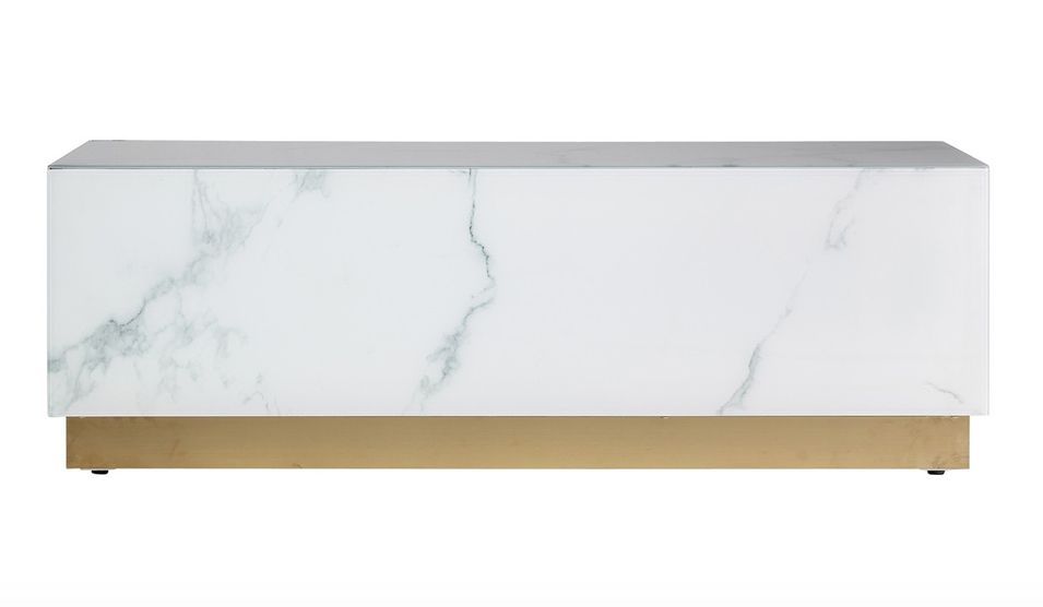 Table basse verre cristal teinté blanc marbré et acier doré Kola 120 cm - Photo n°2