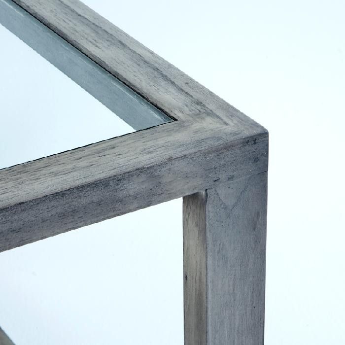 Table basse verre et bois massif gris voilé 110 cm - Photo n°2