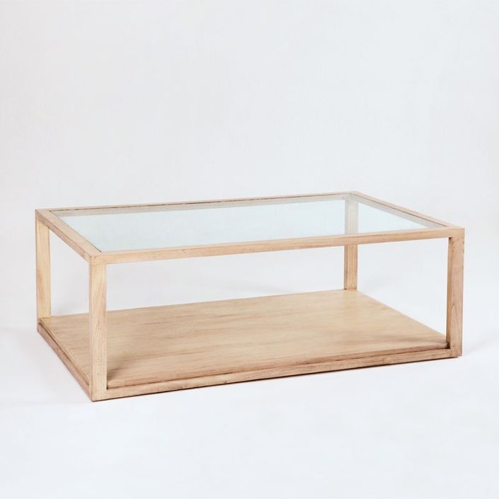 Table basse verre et bois massif peint blanc voilé Orina L 130 cm - Photo n°1