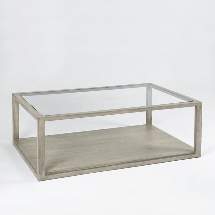 Table basse verre et bois massif peint gris voilé Orina L 130 cm - Photo n°1