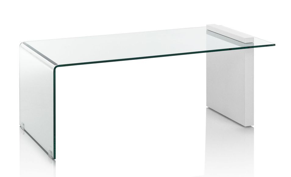 Table basse verre transparent et pied bois blanc Luni L 110 cm - Photo n°1