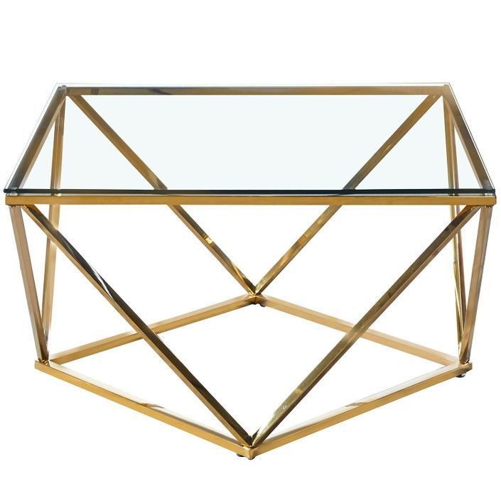 Table basse verre transparent et pieds métal doré Aluna - Photo n°1