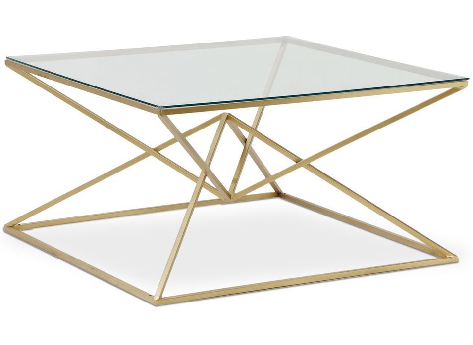 Table basse verre transparent et pieds métal doré Reg 90 cm - Photo n°1