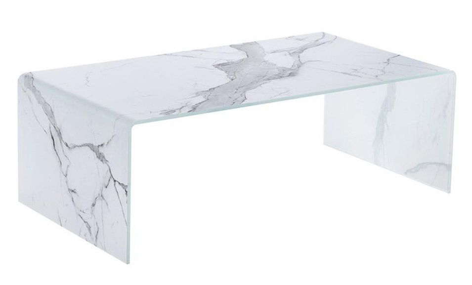 Table basse verre trempé effet marbre blanc Belar L 110 cm - Photo n°1