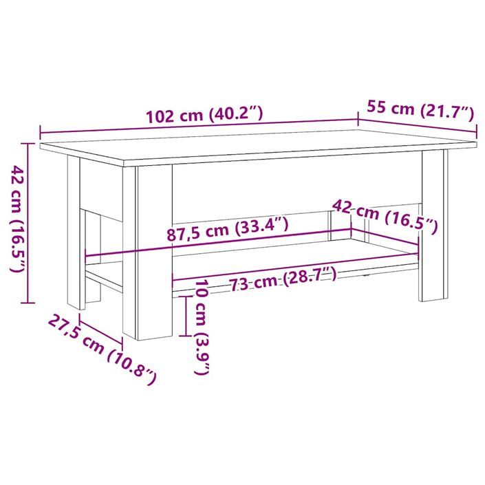 Table basse vieux bois 102x55x42 cm bois d'ingénierie - Photo n°9