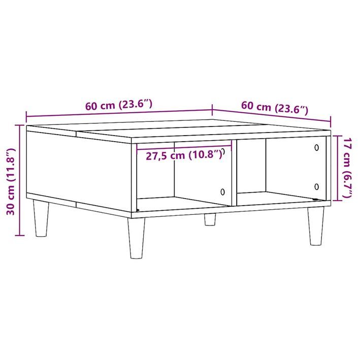 Table basse vieux bois 60x60x30 cm bois d'ingénierie - Photo n°9