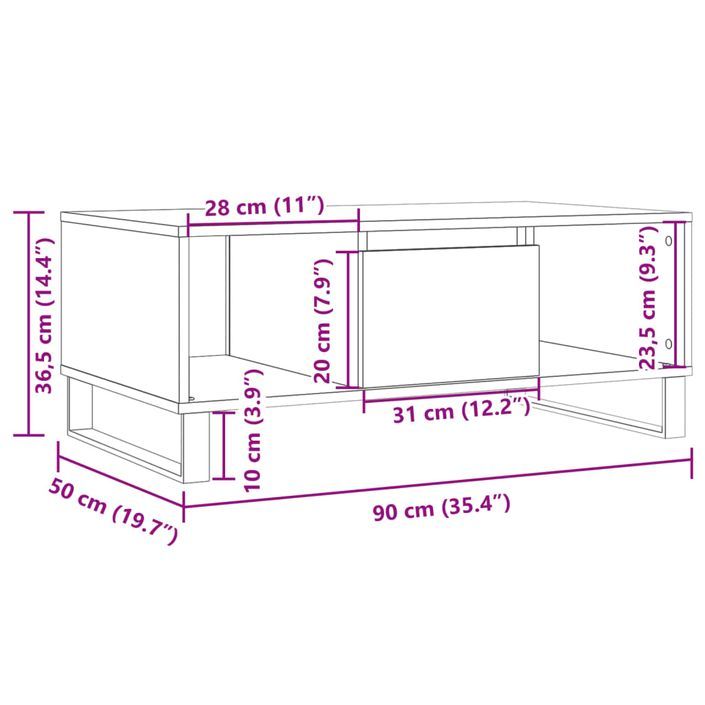 Table basse vieux bois 90x50x36,5 cm bois d'ingénierie - Photo n°10