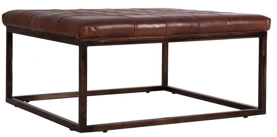Table basse vintage cuir marron et pieds métal Hillso - Photo n°1