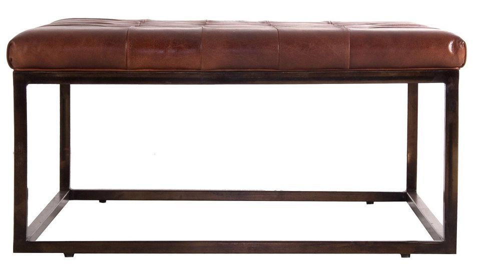 Table basse vintage cuir marron et pieds métal Hillso - Photo n°2