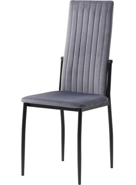 Table bois clair et 4 chaises velours gris pieds métal noir Arber - Photo n°7