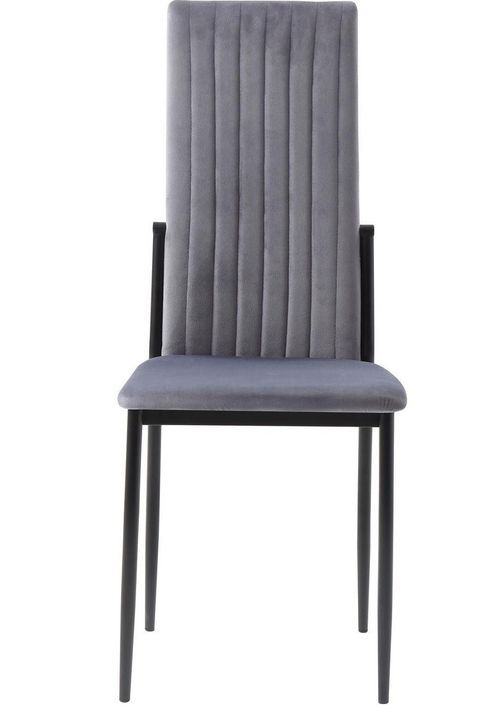 Table bois clair et 4 chaises velours gris pieds métal noir Arber - Photo n°8