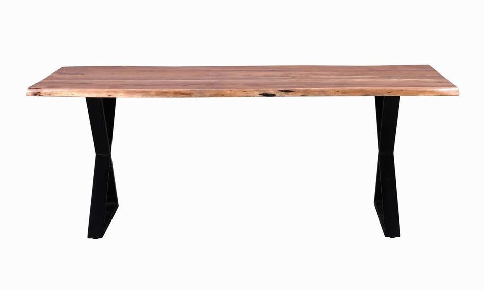 Table bois massif acacia naturel et pieds croisés acier noir Vintal 200 cm - Photo n°2