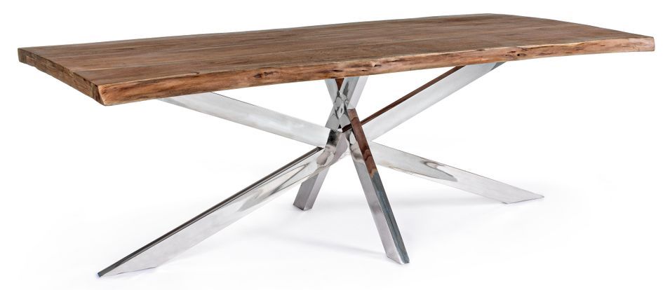 Table bois massif d'acacia et pieds acier chromé Arka 220 cm - Photo n°1