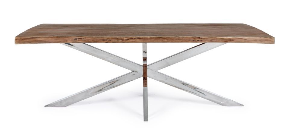 Table bois massif d'acacia et pieds acier chromé Arka 220 cm - Photo n°2