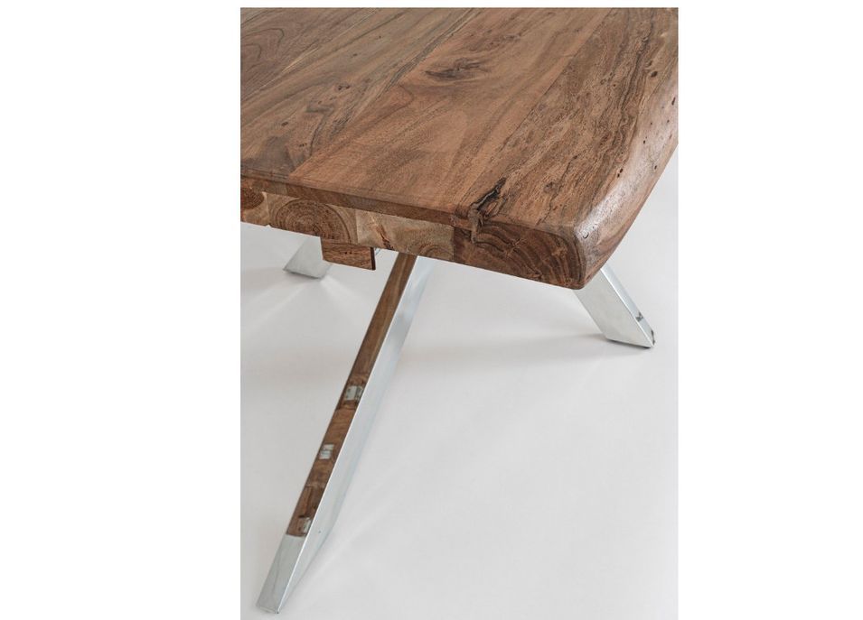 Table bois massif d'acacia et pieds acier chromé Arka 220 cm - Photo n°5