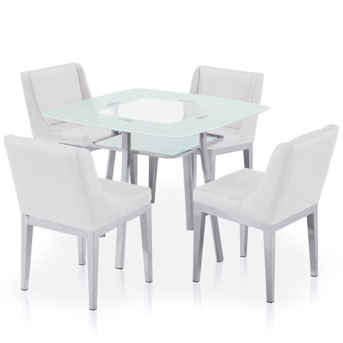 Table carrée en verre Blanc et 4 chaises Domu - Photo n°1