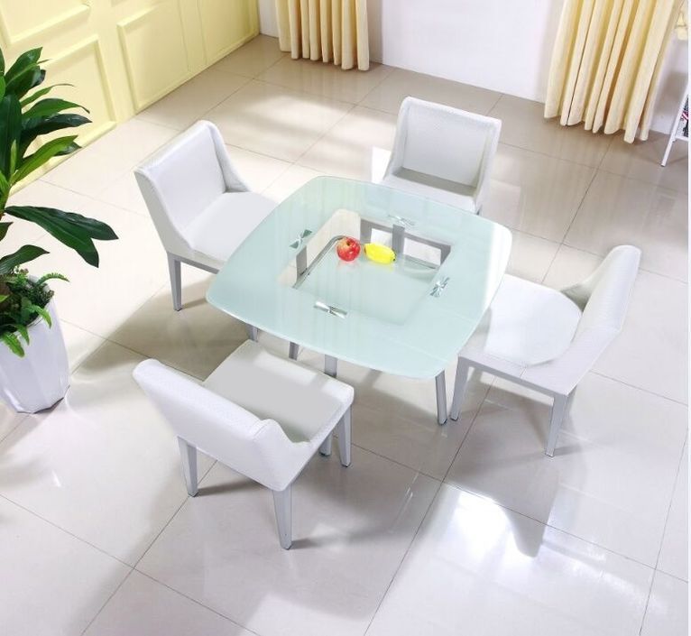 Table carrée en verre Blanc et 4 chaises Domu - Photo n°2