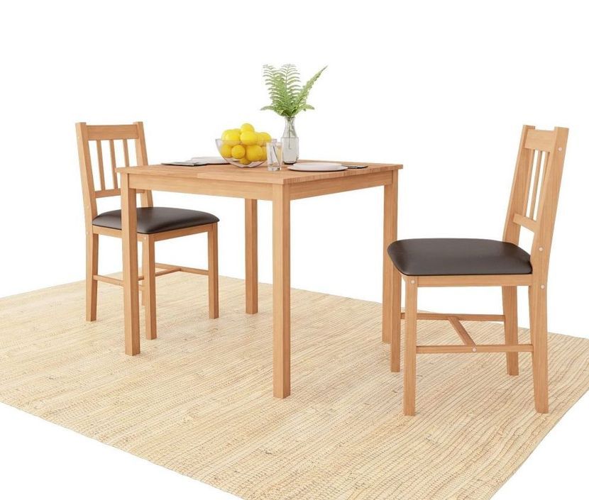 Table carrée et 2 chaises chêne massif Pannos - Photo n°1