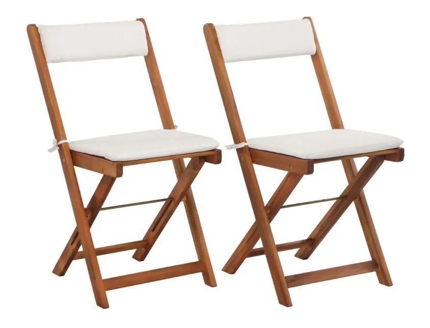 Table carrée et 2 chaises de jardin acacia clair et coussins blanc Polina - Photo n°5