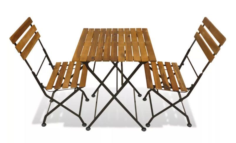 Table carrée et 2 chaises de jardin acacia clair et métal noir Axa - Photo n°2