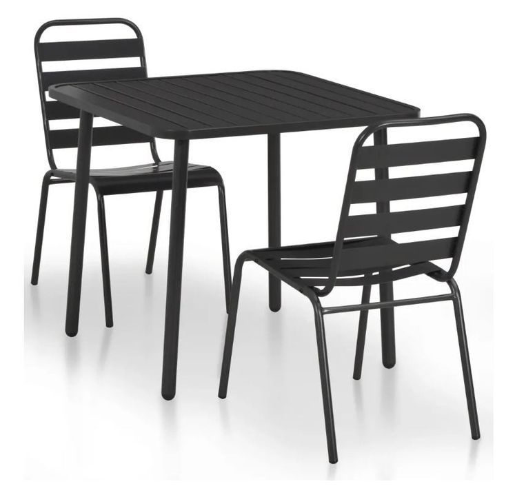 Table carrée et 2 chaises de jardin métal gris Pretty - Photo n°1