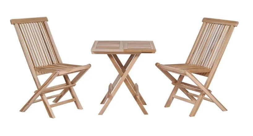 Table carrée et 2 chaises de jardin teck massif brut Mamt - Photo n°1