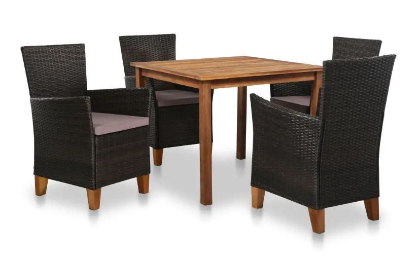 Table carrée et 4 chaises de jardin acacia clair et résine tressée Cassia - Photo n°1