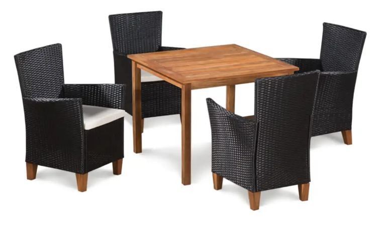 Table carrée et 4 chaises de jardin acacia clair et résine tressée Cassia 2 - Photo n°1