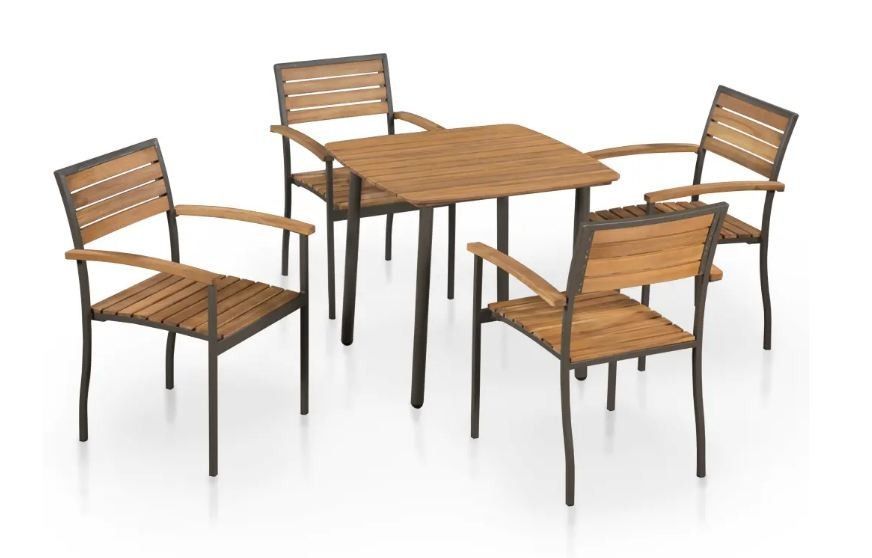 Table carrée et 4 chaises de jardin acacia clair Palino - Photo n°1