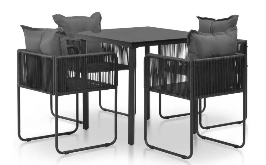 Table carrée et 4 chaises de jardin métal et résine tressée noir Randy 2 - Photo n°1