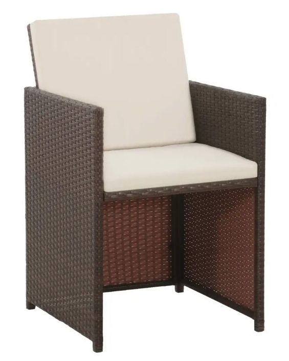 Table carrée et 4 chaises de jardin résine tressée marron et coussins blanc Iris - Photo n°3