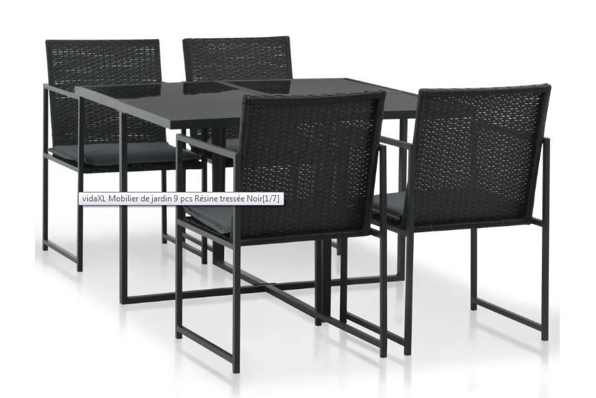 Table carrée et 4 chaises de jardin résine tressée noir et métal Malm - Photo n°1