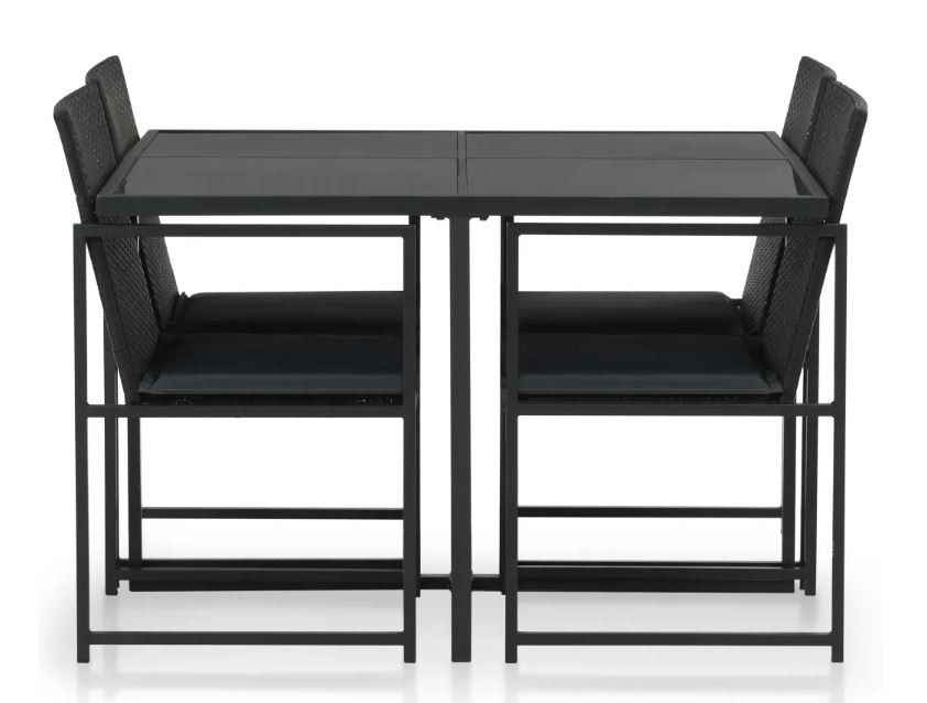 Table carrée et 4 chaises de jardin résine tressée noir et métal Malm - Photo n°3