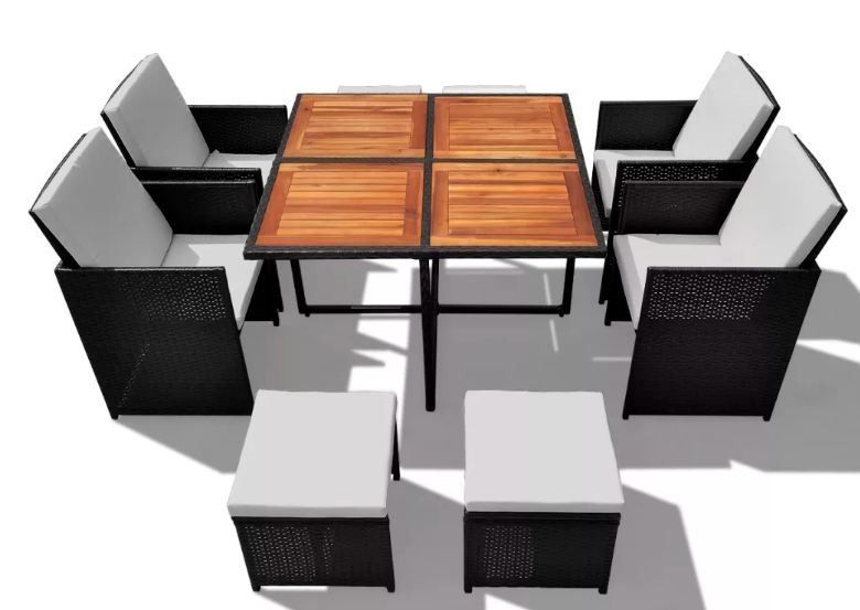 Table carrée et 4 chaises de jardin résine tressée noir Iris - Photo n°4