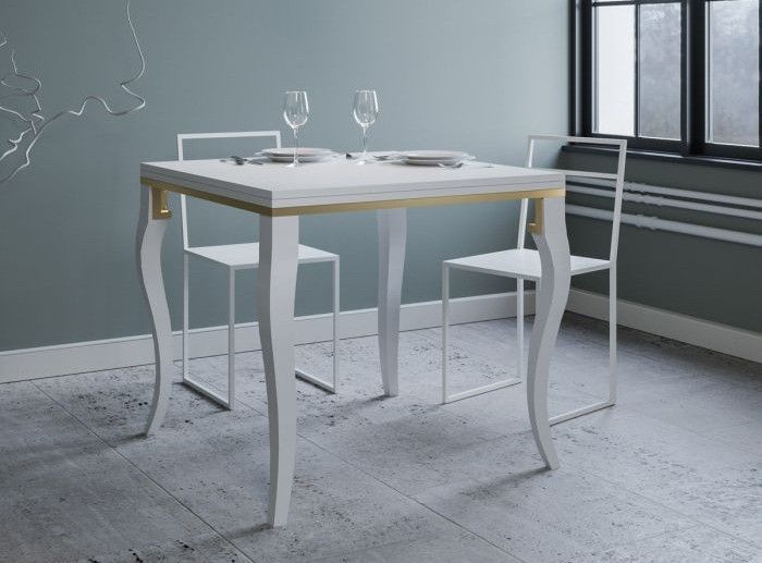 Table carrée extensible 4 à 6 personnes L 90 à 180 cm frêne blanc et métal doré Ola slim - Photo n°3