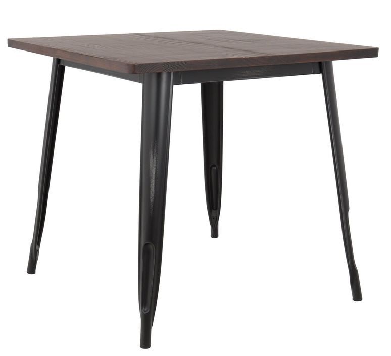 Table carrée industrielle acier brillant noir et plateau pin massif foncé Kontoir 80 cm - Photo n°1